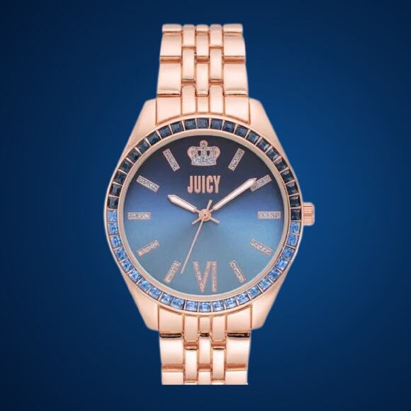 Juicy Couture Black Label Blue Ombre Metallic Rose Goldtone Bracelet Watch - Picture 1 of 12